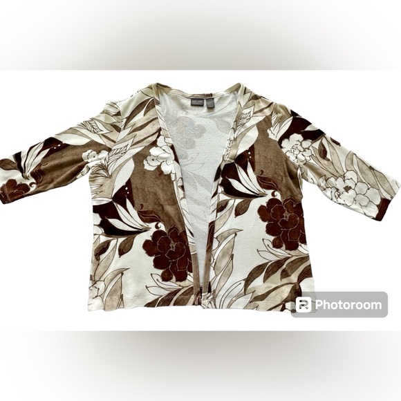 Chico's Tops - Chicos Sz 3 open front coverup- Earthtones-VG preowned 3/4 sleeves -Cotton